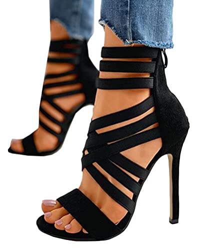 Onsoyours Damen Sexy High Heels Sommersandalen mit Fischmaul Gefrostete Stiletto Sandalen mit Offenem Zeh und Reißverschluss Schwarz 39 EU von Onsoyours