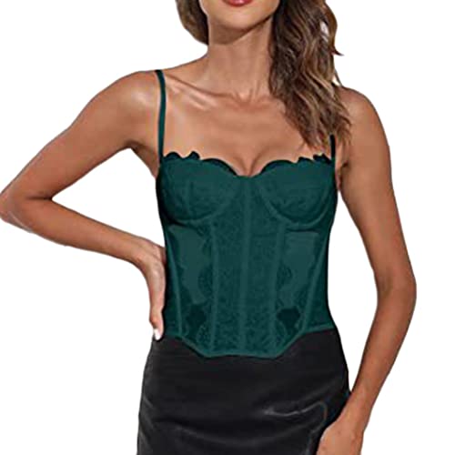 Onsoyours Damen Sexy Mesh Corset Crop Tops Bustier Spaghetti Lace Up Ärmellos Backless Cami Top Y2K Frauen Korsett Top Party Streetwear Clubwear C Dunkelgrün M von Onsoyours