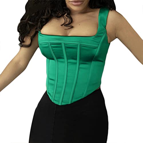 Onsoyours Damen Sexy Mesh Corset Crop Tops Bustier Spaghetti Lace Up Ärmellos Backless Cami Top Y2K Frauen Korsett Top Party Streetwear Clubwear G Grün S von Onsoyours