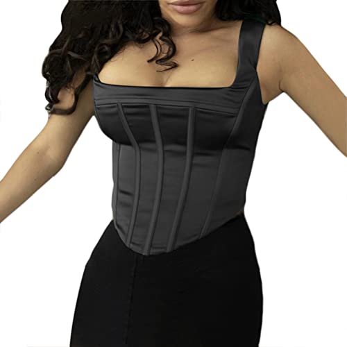 Onsoyours Damen Sexy Mesh Corset Crop Tops Bustier Spaghetti Lace Up Ärmellos Backless Cami Top Y2K Frauen Korsett Top Party Streetwear Clubwear G Schwarz S von Onsoyours