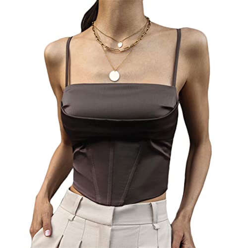 Onsoyours Damen Sexy Mesh Corset Crop Tops Bustier Spaghetti Lace Up Ärmellos Backless Cami Top Y2K Frauen Korsett Top Party Streetwear Clubwear I Braun S von Onsoyours