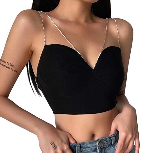 Onsoyours Damen Sexy Spitze Cami Crop Top Y2K Ärmellose Spaghettiträger Top Bauchfrei Camisole Mit Spitze Leibchen Durchsichtig Tank Top I Schwarz S von Onsoyours