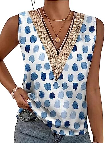 Onsoyours Damen Sexy Spitzen Tank Top Sommer Ärmellose Blusentop V-Ausschnitt Elegant Weste Top Casual Basic Shirt Tops Bluse B Blau S von Onsoyours