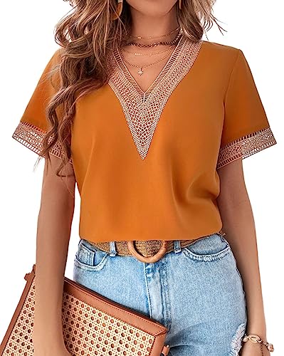 Onsoyours Damen Sexy Spitzen Tank Top Sommer Ärmellose Blusentop V-Ausschnitt Elegant Weste Top Casual Basic Shirt Tops Bluse C Orange XL von Onsoyours