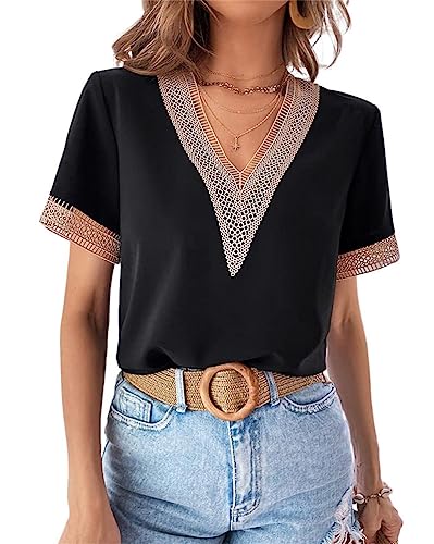 Onsoyours Damen Sexy Spitzen Tank Top Sommer Ärmellose Blusentop V-Ausschnitt Elegant Weste Top Casual Basic Shirt Tops Bluse C Schwarz XL von Onsoyours