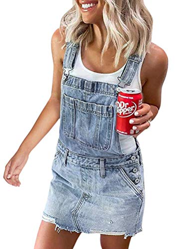 Onsoyours Damen Skinny Denim-Latzhose Kleid Kurz Jumpsuit Damen Sommer Overalls Ärmellos Kurz Latzhose Casual Playsuits A Blau 36 von Onsoyours