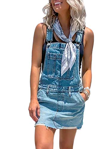 Onsoyours Damen Skinny Denim-Latzhose Kleid Kurz Jumpsuit Damen Sommer Overalls Ärmellos Kurz Latzhose Casual Playsuits B Blau 46 von Onsoyours