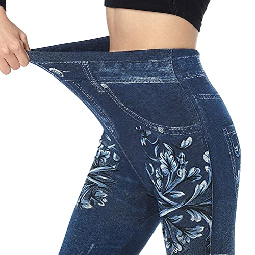 Onsoyours Damen Skinny Jeans-Look High Waist Denim Jeggings Streetwear Stretch Hose mit Taschen Pants Legging C Dunkelblau 02 M von Onsoyours