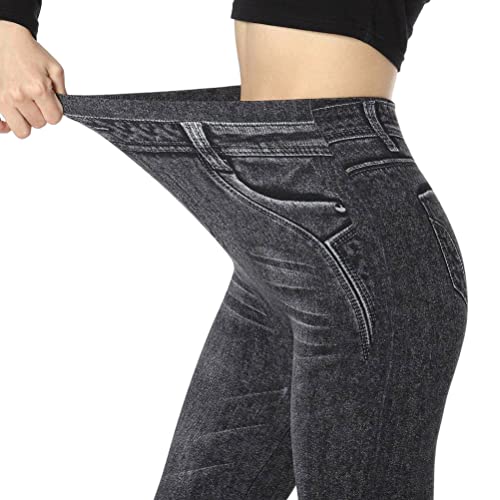 Onsoyours Damen Skinny Jeans-Look High Waist Denim Jeggings Streetwear Stretch Hose mit Taschen Pants Legging D Schwarz M von Onsoyours