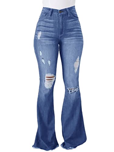 Onsoyours Damen Skinny Stretch Jeans Destroyed High Waist Jeanshose Röhrenjeans Skinny Slim Fit Stretch Boyfriend Jeans B Hellblau L von Onsoyours