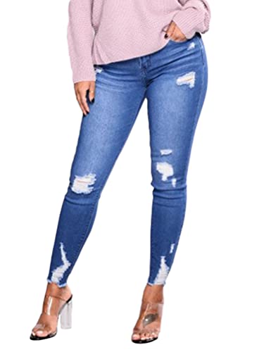 Onsoyours Damen Skinny Stretch Jeans Destroyed High Waist Jeanshose Röhrenjeans Skinny Slim Fit Stretch Boyfriend Jeans D Blau L von Onsoyours
