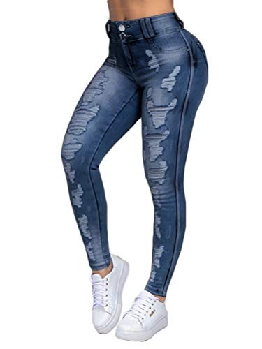 Onsoyours Damen Skinny Stretch Jeans mit Risse Destroyed Look High Waist Jeanshose Röhrenjeans Skinny Slim Fit Stretch Boyfriend Jeans Z2 Dunkelblau 3XL von Onsoyours