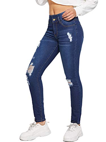 Onsoyours Damen Skinny Stretch Jeans mit Risse Destroyed Look High Waist Jeanshose große Größen Blau Medium von Onsoyours