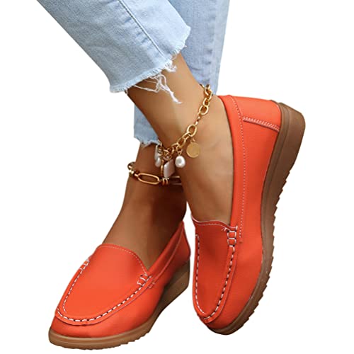 Onsoyours Damen Slip-Ons Keilabsatz Runde Zehe PU Leder Halbschuhe Herbst Frühling Einfarbig A Orange 38 EU von Onsoyours