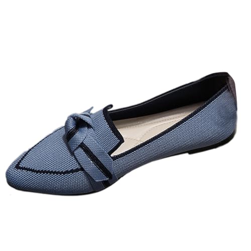 Onsoyours Damen Slip on Flache Schuhe mit Schleife Geschlossene Ballerinas Halbschuhe Spitzen Zehen rutschfest Freizeitschuhe Aushöhlen Slippers Loafer Mokassins Schlupfschuhe A Blau 38 EU von Onsoyours