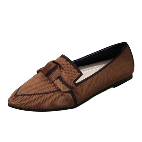 Onsoyours Damen Slip on Flache Schuhe mit Schleife Geschlossene Ballerinas Halbschuhe Spitzen Zehen rutschfest Freizeitschuhe Aushöhlen Slippers Loafer Mokassins Schlupfschuhe A Khaki 38 EU von Onsoyours