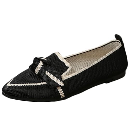 Onsoyours Damen Slip on Flache Schuhe mit Schleife Geschlossene Ballerinas Halbschuhe Spitzen Zehen rutschfest Freizeitschuhe Aushöhlen Slippers Loafer Mokassins Schlupfschuhe A Schwarz 39 EU von Onsoyours