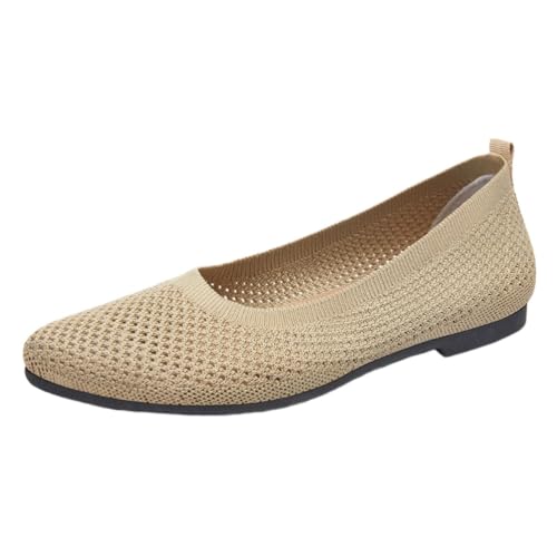 Onsoyours Damen Slip on Flache Schuhe mit Schleife Geschlossene Ballerinas Halbschuhe Spitzen Zehen rutschfest Freizeitschuhe Aushöhlen Slippers Loafer Mokassins Schlupfschuhe B Beige 37 EU von Onsoyours