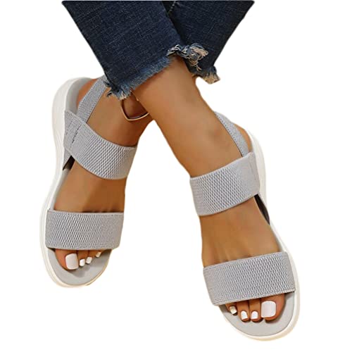 Onsoyours Damen Sommer Bequeme Sandalen Dicker Boden Runder Kopf Fischmaul Hohl Gestrickte Atmungsaktive Weiche Fliegen Weben Sandalen A Grau 40 EU von Onsoyours