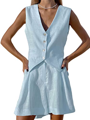 Onsoyours Damen Sommer Blazer Zweiteiliger Anzug Set 2 Stück Ärmellose Weste Blazer und Shorts Anzug Set Zweiteiler Einfarbig Anzugshorts Set A Blau L Onsoyours Damen Sommer Blazer Zweiteiliger Anzug Set 2 Stück Ärmellose Weste Blazer und Shorts Anzug Set Zweiteiler Einfarbig Anzugshorts Set A Blau L von Onsoyours