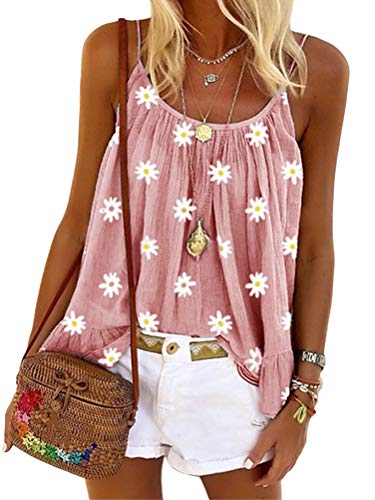 Onsoyours Damen Sommer Bluse Ärmellose Rundhals Tank Top Shirt Elegant Weste Hemdbluse Loose fit Bluse T Shirt Z1 Rosa 50 von Onsoyours