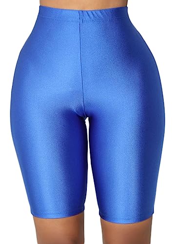 Onsoyours Damen Sommer Glänzend Sport Shorts Radlerhose Leggings High Waist Sporthose Gym Yoga Lauf Hose Blickdichte Shapewear Bauchweg Jogginghose A Blau S von Onsoyours