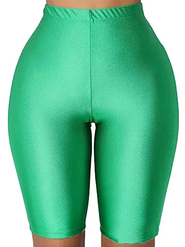 Onsoyours Damen Sommer Glänzend Sport Shorts Radlerhose Leggings High Waist Sporthose Gym Yoga Lauf Hose Blickdichte Shapewear Bauchweg Jogginghose A Grün XL von Onsoyours