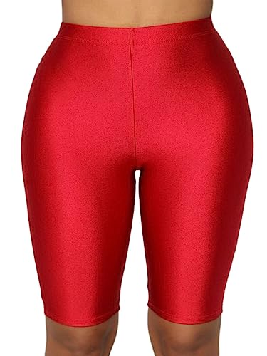 Onsoyours Damen Sommer Glänzend Sport Shorts Radlerhose Leggings High Waist Sporthose Gym Yoga Lauf Hose Blickdichte Shapewear Bauchweg Jogginghose A Rot M von Onsoyours