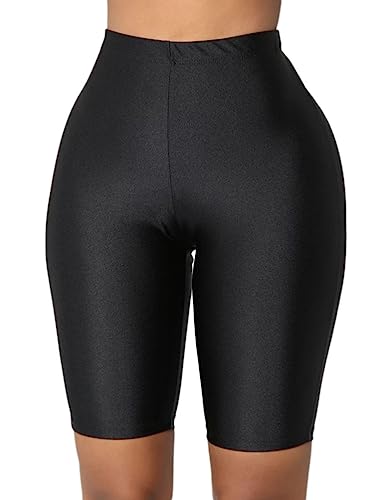 Onsoyours Damen Sommer Glänzend Sport Shorts Radlerhose Leggings High Waist Sporthose Gym Yoga Lauf Hose Blickdichte Shapewear Bauchweg Jogginghose A Schwarz S von Onsoyours
