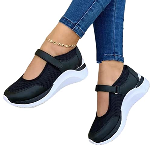 Onsoyours Damen Sommer Mesh Plateau Schuhe Freizeitschuhe Walkingschuhe Turnschuhe Runde Zehen Schuhe Sneaker Beiläufige Atmungsaktive Sandalen A Schwarz 35 EU von Onsoyours