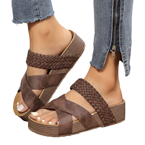 Onsoyours Damen Sommer Plateau Sandalen Keilabsatz Pantoletten Wedges Strass Sandaletten Vintage Freizeit Peep Toe Schuhe Geflochtene Schnur Strandsandalen Hausschuhe A Dunkelbraun 42 EU von Onsoyours