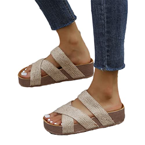 Onsoyours Damen Sommer Plateau Sandalen Keilabsatz Pantoletten Wedges Strass Sandaletten Vintage Freizeit Peep Toe Schuhe Geflochtene Schnur Strandsandalen Hausschuhe A Sisal Seil 40 EU von Onsoyours