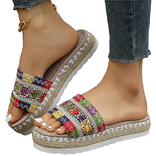 Onsoyours Damen Sommer Plateau Sandalen Keilabsatz Pantoletten Wedges Strass Sandaletten Vintage Freizeit Peep Toe Schuhe Geflochtene Schnur Strandsandalen Hausschuhe C Farbig 35 EU von Onsoyours