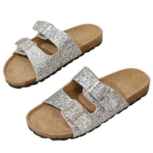 Onsoyours Damen Sommer Plateau Sandalen Keilabsatz Pantoletten Wedges Strass Sandaletten Vintage Freizeit Peep Toe Schuhe Geflochtene Schnur Strandsandalen Hausschuhe D Silber 39 EU von Onsoyours