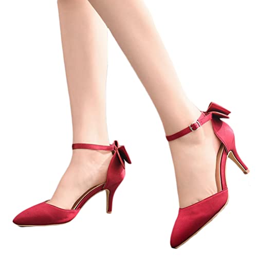 Onsoyours Damen Sommer Pumps Spitzen High Heel Sandalen Schleife Wildleder Stiletto Kleid Pumps Schuhe Party Hochzeit Schuhe A Rotwein 40 EU von Onsoyours