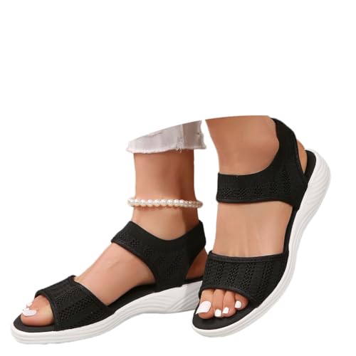 Onsoyours Damen Sommer Reha Sandale Orthopädische Sandalen Slide Sport Sandalen Bequeme Stoff Sandalen Weiche Sohle Casual Stretch Sommerschuhe A Schwarz 38 EU von Onsoyours