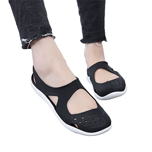 Onsoyours Damen Sommer Sandalen Atmungsaktive Geleeschuhe Flache Freizeitschuhe Sommerschuhe Sandaletten Strandsandalen Bird-Nest Schuhe Runde Zehe Slip-on Sandalen A Schwarz 38 EU von Onsoyours