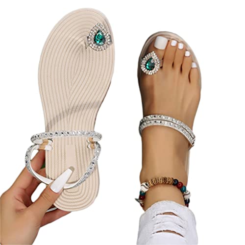 Onsoyours Damen Sommer Sandalen Casual Flache Strass Sandaletten Römische Schuhe Elegante Glitzer Hausschuh Slipper Flip Flop Leicht Bequem Sommerschuhe Freizeitschuhe D Silber 37 EU von Onsoyours