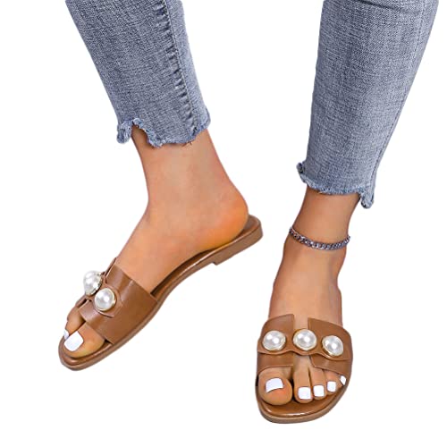 Onsoyours Damen Sommer Sandalen Flache Strass Sandaletten Römische Schuhe Elegante Glitzer Hausschuh Slipper Sandals Flip Flops Leicht Bequem Slippers Freizeitschuhe Sommerschuhe A Braun 39 EU von Onsoyours