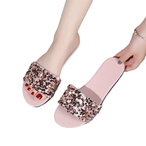Onsoyours Damen Sommer Sandalen Flache Strass Sandaletten Römische Schuhe Elegante Glitzer Hausschuh Slipper Sandals Flip Flops Leicht Bequem Slippers Freizeitschuhe Sommerschuhe C Rosa 38 EU von Onsoyours