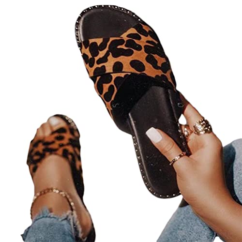 Onsoyours Damen Sommer Sandalen Flache Strass Sandaletten Römische Schuhe Elegante Glitzer Hausschuh Slipper Sandals Flip Flops Leicht Bequem Slippers Freizeitschuhe Sommerschuhe D Leopard 40 EU von Onsoyours