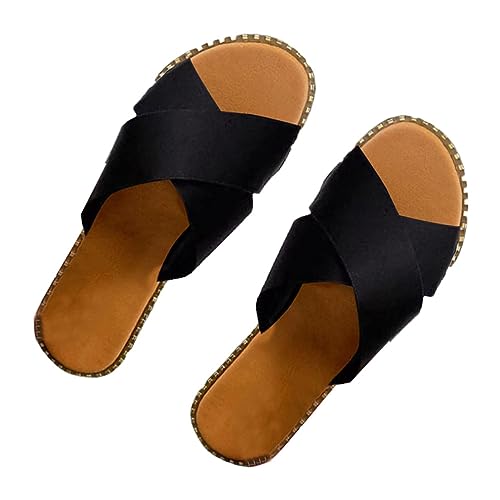 Onsoyours Damen Sommer Sandalen Flache Strass Sandaletten Römische Schuhe Elegante Glitzer Hausschuh Slipper Sandals Flip Flops Leicht Bequem Slippers Freizeitschuhe Sommerschuhe D Schwarz 38 EU von Onsoyours