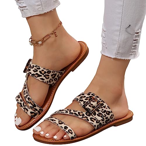 Onsoyours Damen Sommer Sandalen Flache Strass Sandaletten Römische Schuhe Glitzer Hausschuh Slipper Sandals Flip Flops Leicht Bequem Slippers Freizeitschuhe Sommerschuhe G Gelb Leopard 38 EU von Onsoyours