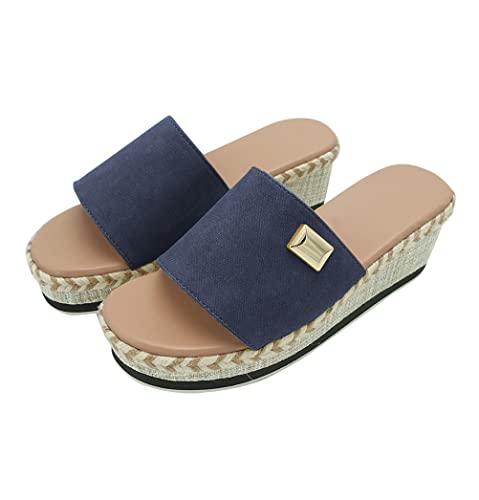 Onsoyours Damen Sommer Sandalen Lässige Flache Schuhe Plateau Flat Heel Elegant Espadrilles Römersandalen Pantoletten Peep Toe Flip Flop Schuhe Strandsandalen 37 EU A Blau von Onsoyours