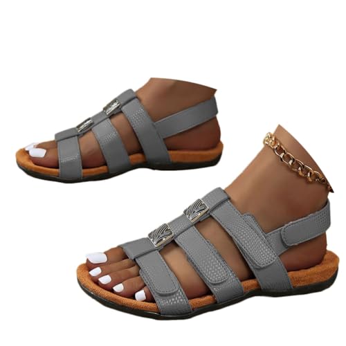 Onsoyours Damen Sommer Sandalen mit Klettverschluss Bequem Flach Sandaletten Offene Zehen Römersandalen Rutschfest Sommerschuhe Vintage Sandalen B Grau 40 EU Onsoyours Damen Sommer Sandalen mit Klettverschluss Bequem Flach Sandaletten Offene Zehen Römersandalen Rutschfest Sommerschuhe Vintage Sandalen B Grau 40 EU von Onsoyours