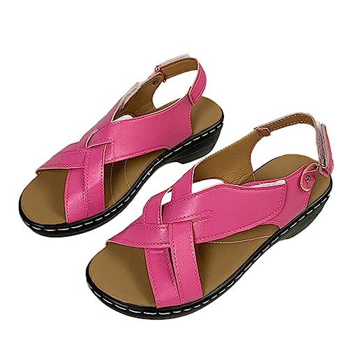 Onsoyours Damen Sommer Sandalen mit Klettverschluss Nähgarn Fischmaul Elegante Plateau Keilabsatz Sandaletten Offene Zehen Römersandalen Rutschfest Sommerschuhe F Rosa 36 EU von Onsoyours