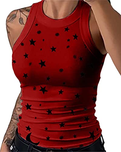 Onsoyours Damen Sommer Sexy Tank Top T-Shirt Oberteile Ärmellose Blusen Casual Basic Einfarbige Blusentop Tunika Shirt B Rot S von Onsoyours