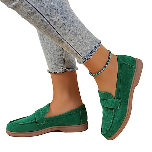 Onsoyours Damen Sommer Wildleder Loafers Flache Lässige Schuhe Freizeitschuhe Slip on Wanderschuhe Bequeme Halbschuhe Bootsschuhe Atmungsaktiv Mokassins Slippers A Grün 40 EU von Onsoyours