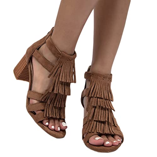 Onsoyours Damen Sommer Wildleder Sandalen mit Blockabsatz Quaste Peep Toe Sandalen Hochhackige Sandalen Fischmaul Römische Sandalen High Heels A Braun 38 EU Onsoyours Damen Sommer Wildleder Sandalen mit Blockabsatz Quaste Peep Toe Sandalen Hochhackige Sandalen Fischmaul Römische Sandalen High Heels A Braun 38 EU von Onsoyours