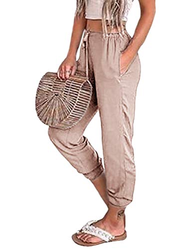 Onsoyours Damen Sommerhose Leichte Haremshose Loose Uni Farben Yogahose Bequemer Frauen Elegant Freizeithose Jogginghose Trousers Hippie Hose (Large, Khaki) von Onsoyours